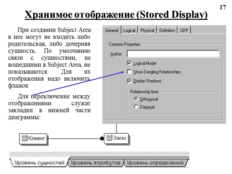 17 Хранимое отображение (Stored Display) При создании Subject Area в нее могут не входить